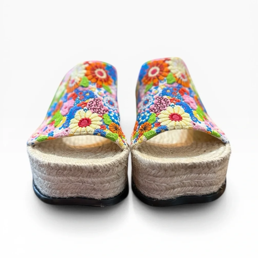 Loewe x Paula's Ibiza Petal Embroidered Canvas Platform Espadrille Mules EU 37